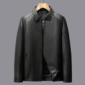 Δερμάτινο μπουφάν από γνήσιο δέρμα προβάτου με φερμουάρ μπροστά, γιακά με λαβή, χωρίς κουκούλα, χειμερινή καθημερινή χρήση