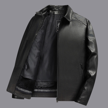 Δερμάτινο μπουφάν από γνήσιο δέρμα προβάτου με φερμουάρ μπροστά, γιακά με λαβή, χωρίς κουκούλα, χειμερινή καθημερινή χρήση