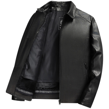 Δερμάτινο μπουφάν από γνήσιο δέρμα προβάτου με φερμουάρ μπροστά, γιακά με λαβή, χωρίς κουκούλα, χειμερινή καθημερινή χρήση