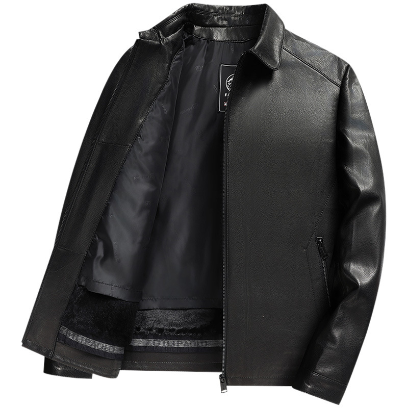 Δερμάτινο μπουφάν από γνήσιο δέρμα προβάτου με φερμουάρ μπροστά, γιακά με λαβή, χωρίς κουκούλα, χειμερινή καθημερινή χρήση