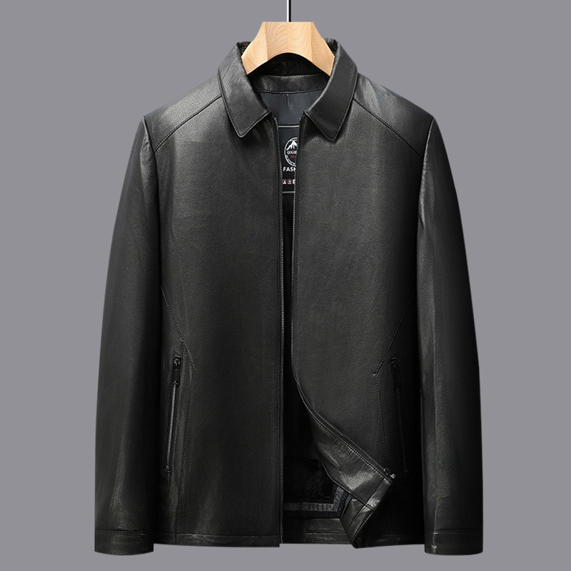 Δερμάτινο μπουφάν από γνήσιο δέρμα προβάτου με φερμουάρ μπροστά, γιακά με λαβή, χωρίς κουκούλα, χειμερινή καθημερινή χρήση