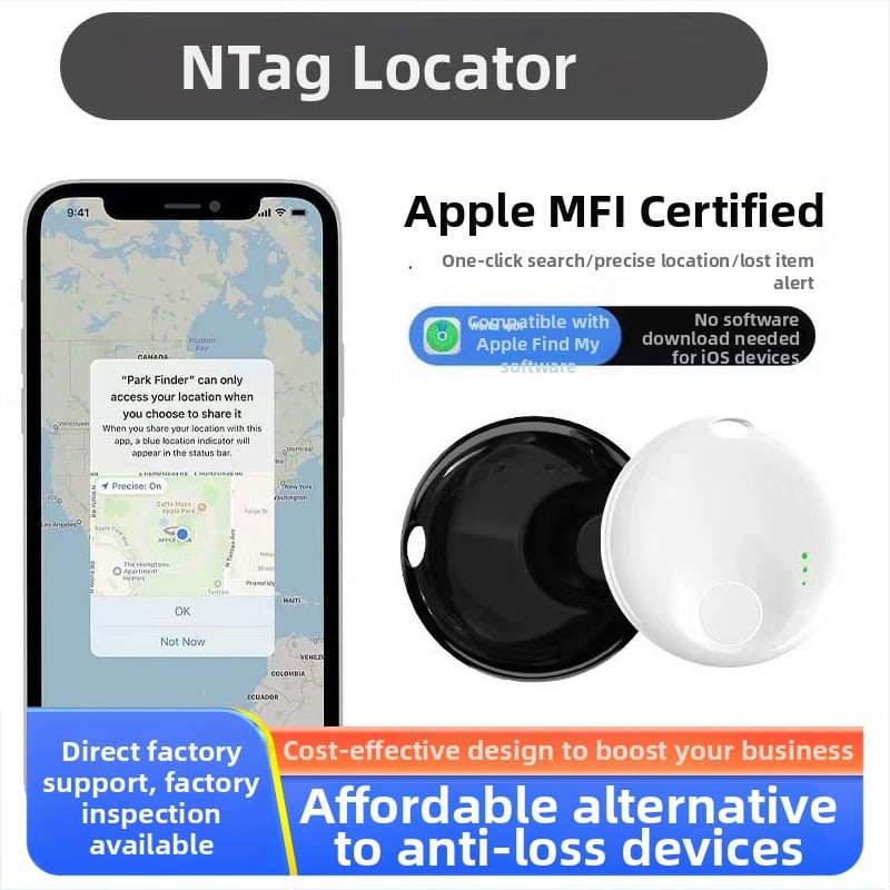 Uređaj protiv gubitka, MFi-certificirani locator, kompatibilan s iOS-om za ključeve, novčanike, kućne ljubimce, automobile i djecu (raspon 10-30 m, 225 mAh, 9,5 g)