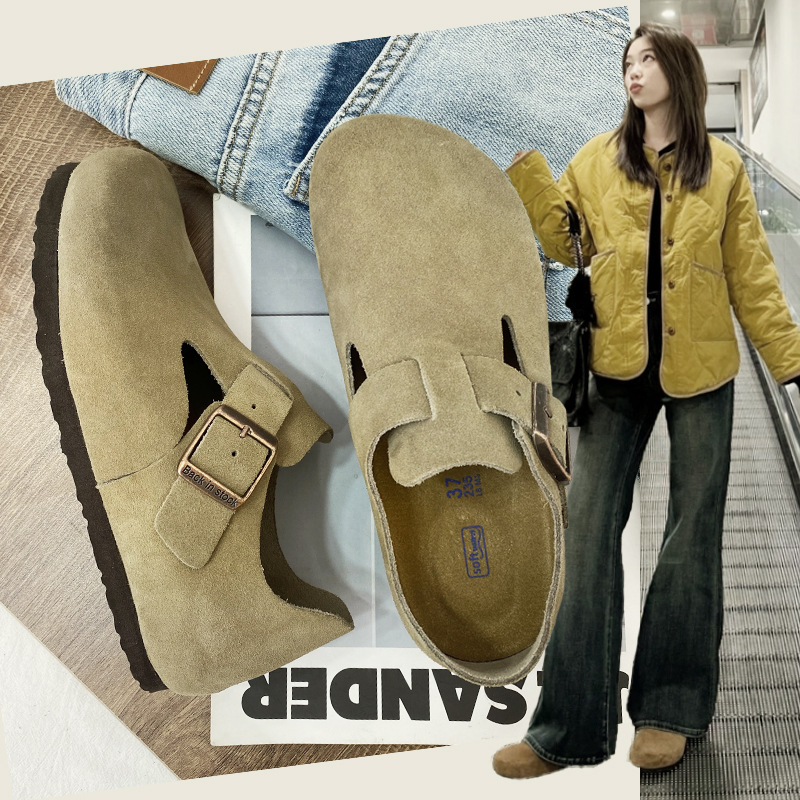 Ženske slip-on cipele od nubuk kože s kopčom, unutarnji ulošak od prave kože, EVA đon, niski potplat 1–3 cm
