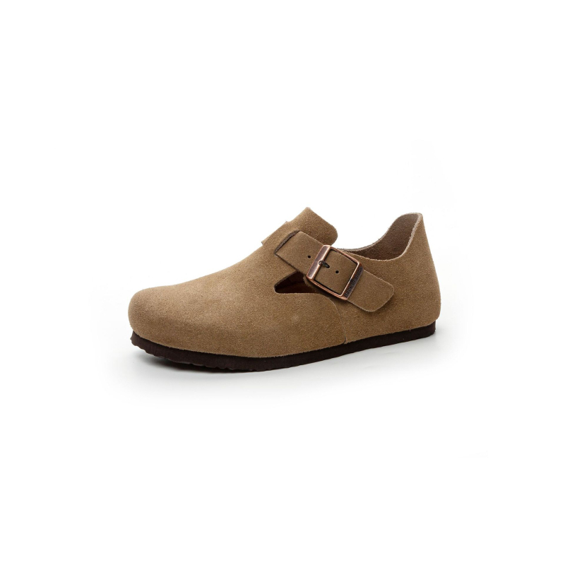 Ženske slip-on cipele od nubuk kože s kopčom, unutarnji ulošak od prave kože, EVA đon, niski potplat 1–3 cm