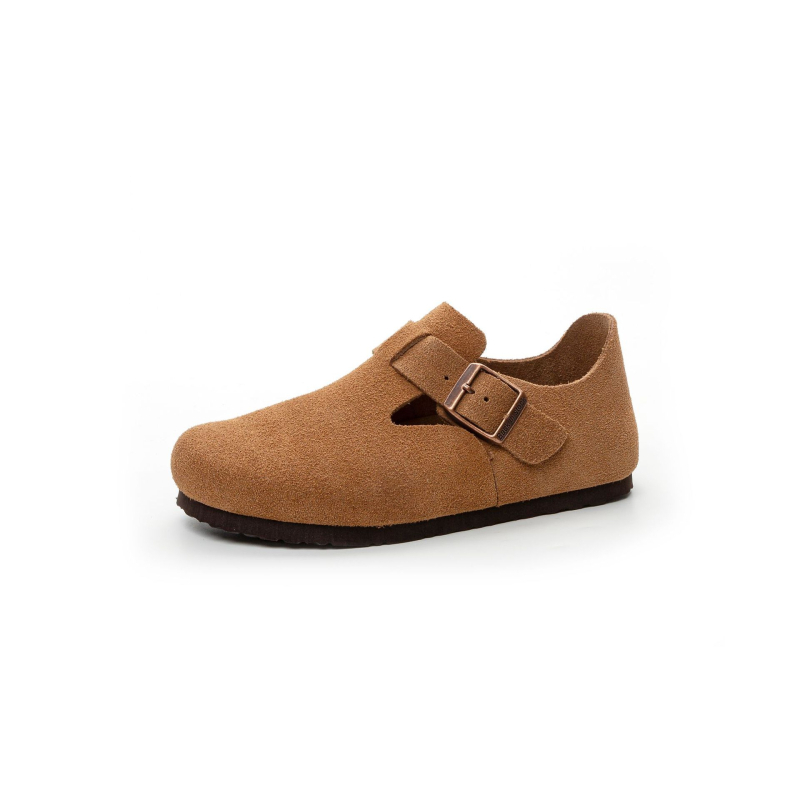 Ženske slip-on cipele od nubuk kože s kopčom, unutarnji ulošak od prave kože, EVA đon, niski potplat 1–3 cm