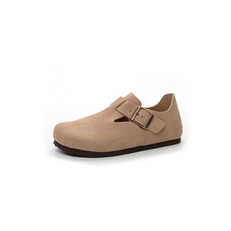 Ženske slip-on cipele od nubuk kože s kopčom, unutarnji ulošak od prave kože, EVA đon, niski potplat 1–3 cm