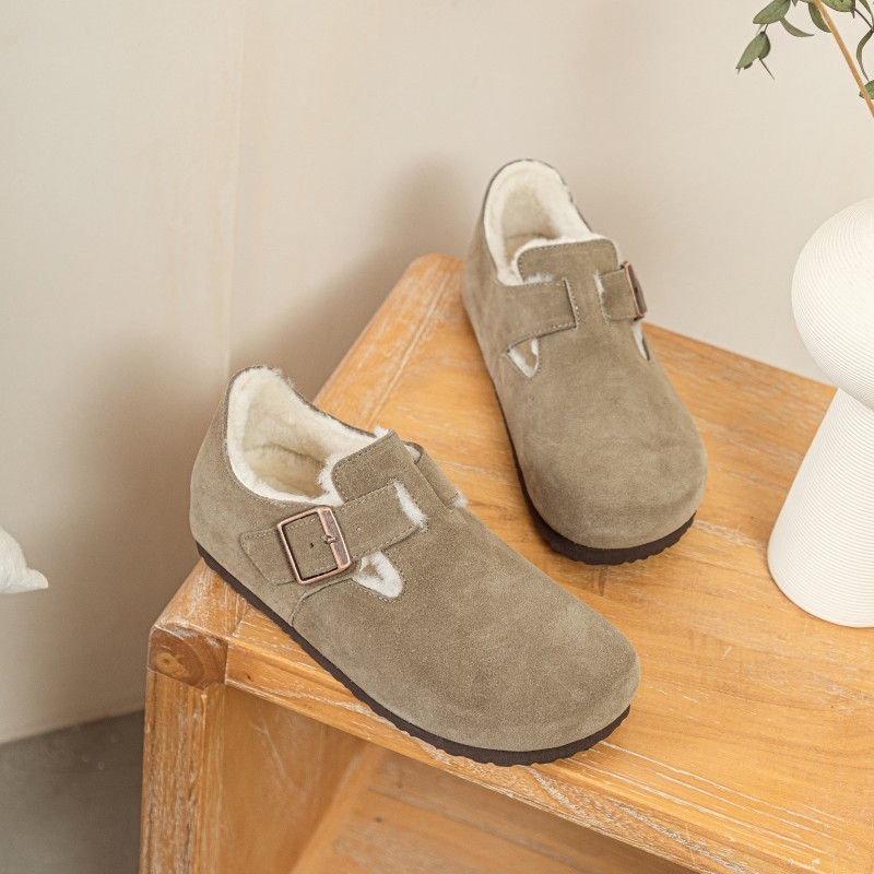 Ženske slip-on cipele od nubuk kože s kopčom, unutarnji ulošak od prave kože, EVA đon, niski potplat 1–3 cm