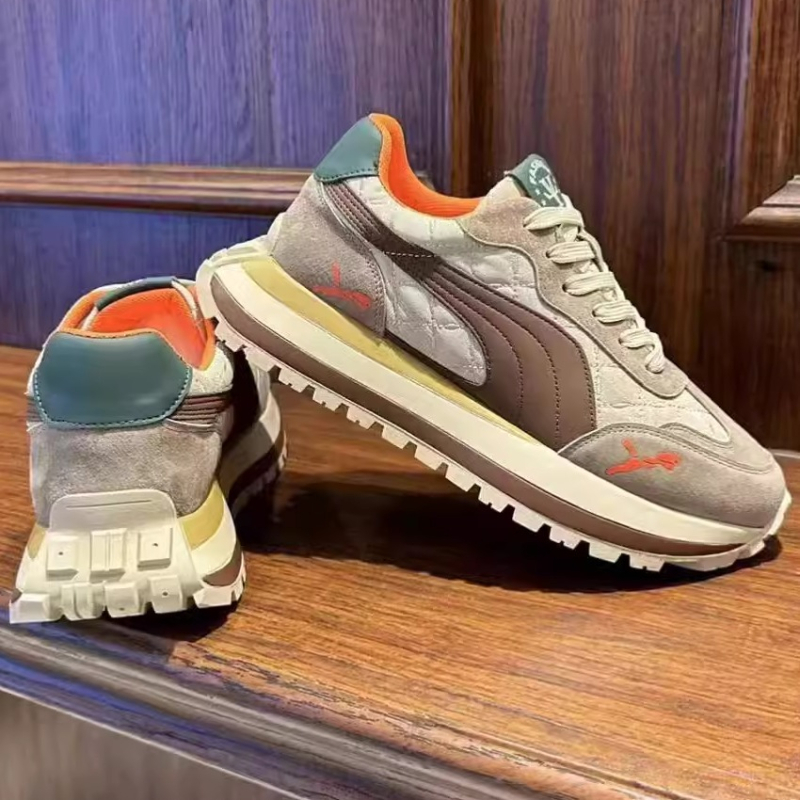 Unisex kožne casual tenisice s blok uzorkom, zaobljenim vrhom, vezanjem, prozračna EVA đon