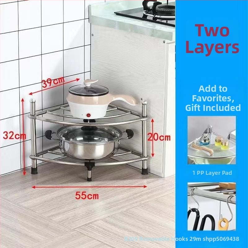 Podni kuhinjski ormarić od nehrđajućeg čelika s kvadratnim policama i kutom u obliku ventilatora