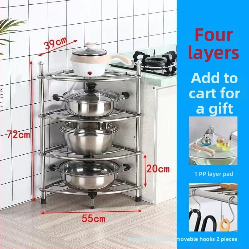 Podni kuhinjski ormarić od nehrđajućeg čelika s kvadratnim policama i kutom u obliku ventilatora