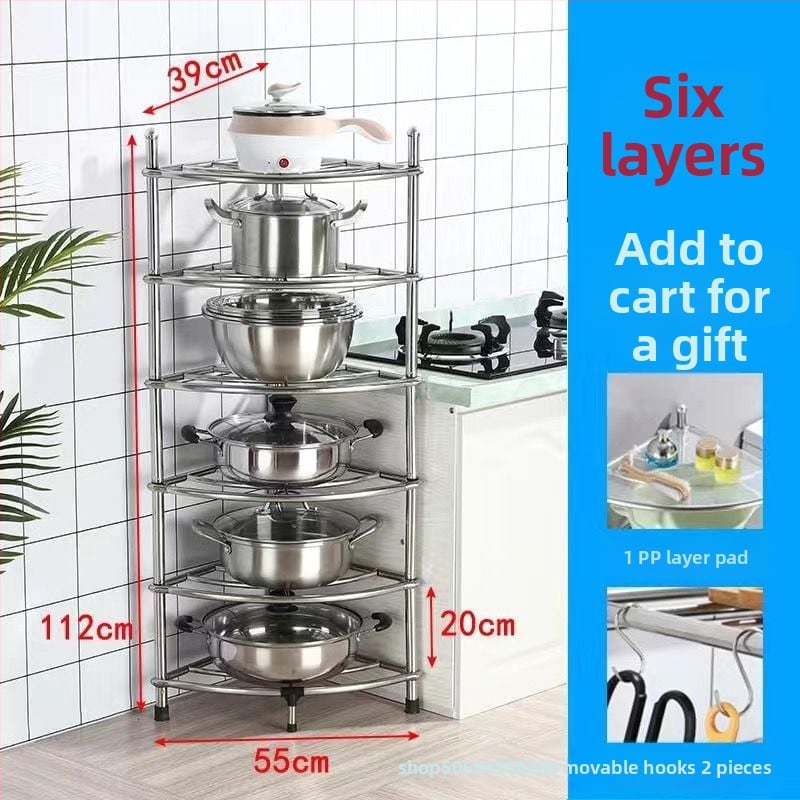 Podni kuhinjski ormarić od nehrđajućeg čelika s kvadratnim policama i kutom u obliku ventilatora