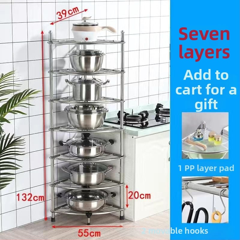 Podni kuhinjski ormarić od nehrđajućeg čelika s kvadratnim policama i kutom u obliku ventilatora