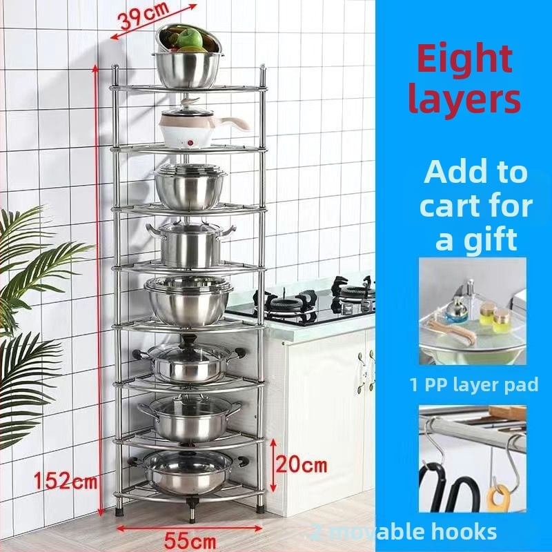 Podni kuhinjski ormarić od nehrđajućeg čelika s kvadratnim policama i kutom u obliku ventilatora