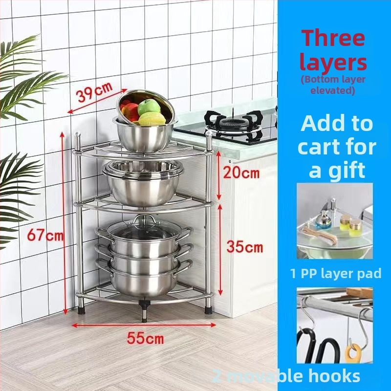 Podni kuhinjski ormarić od nehrđajućeg čelika s kvadratnim policama i kutom u obliku ventilatora