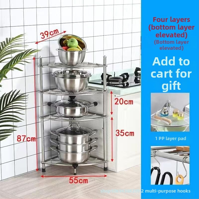 Podni kuhinjski ormarić od nehrđajućeg čelika s kvadratnim policama i kutom u obliku ventilatora