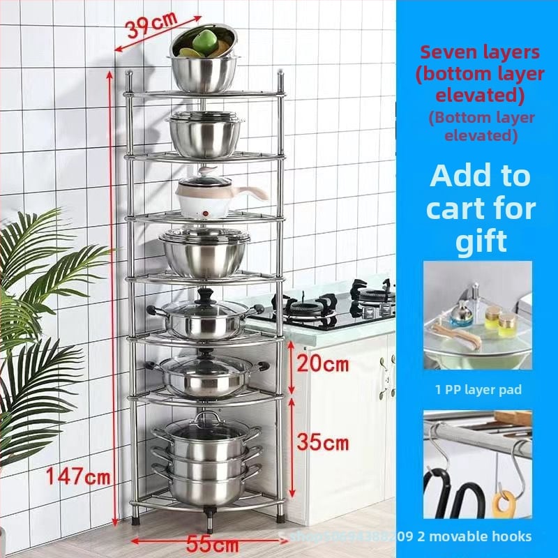 Podni kuhinjski ormarić od nehrđajućeg čelika s kvadratnim policama i kutom u obliku ventilatora