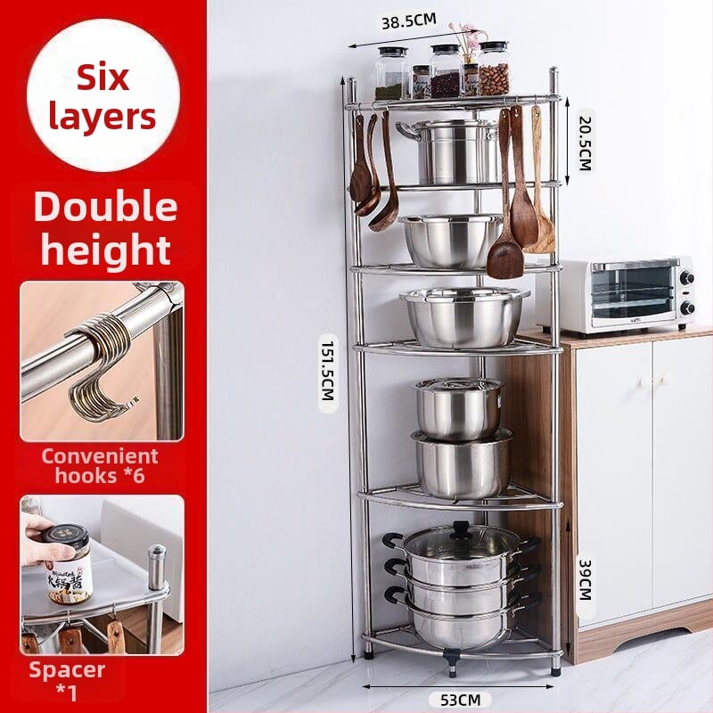 Podni kuhinjski ormarić od nehrđajućeg čelika s kvadratnim policama i kutom u obliku ventilatora