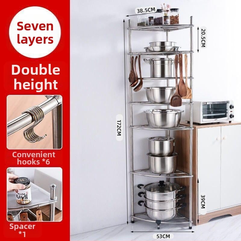 Podni kuhinjski ormarić od nehrđajućeg čelika s kvadratnim policama i kutom u obliku ventilatora