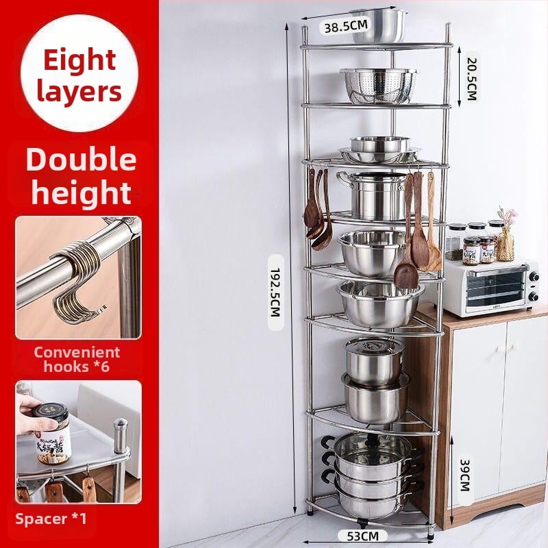 Podni kuhinjski ormarić od nehrđajućeg čelika s kvadratnim policama i kutom u obliku ventilatora