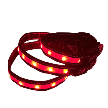 LED világító kutyanyakörv, USB újratölthető, IPX7 vízálló, nylon, univerzális illeszkedés
