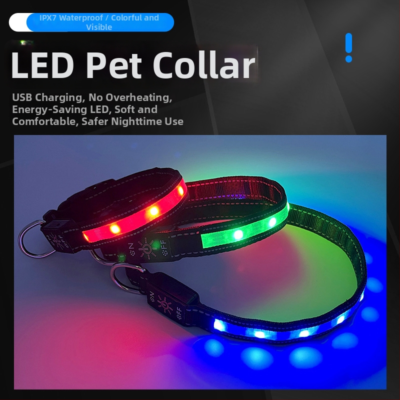 LED osvetľujúci obojok pre psa, USB nabíjateľný, IPX7 vodotesný, nylonový, univerzálne použitie