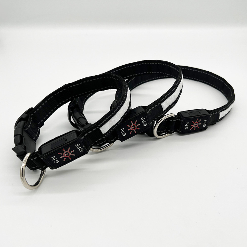 LED világító kutyanyakörv, USB újratölthető, IPX7 vízálló, nylon, univerzális illeszkedés