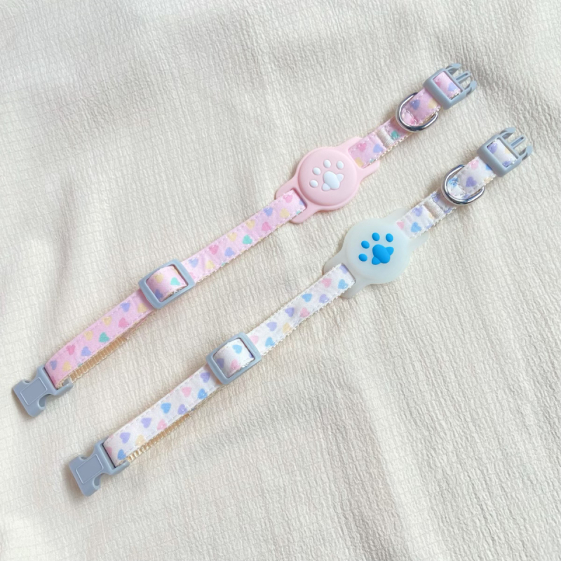 AirTag-es háziállat nyakörv, szilikon védőburkolat, szív mintázat, állítható nylonos anti-lost nyakörv, poliészter anyag