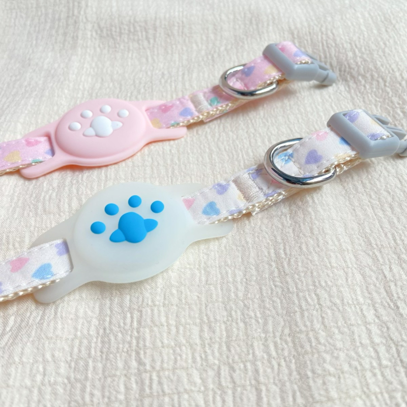 AirTag-es háziállat nyakörv, szilikon védőburkolat, szív mintázat, állítható nylonos anti-lost nyakörv, poliészter anyag