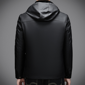 Muška kožna jakna od ovčje kože s kapuljačom, podstavljena perjem i flisom – zima 2025