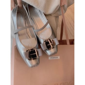 Mary Jane balerinke s kvadratnim vrhom, PU gornji dio, debeli pet, gumeni potplat