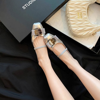 Mary Jane balerinke s kvadratnim vrhom, PU gornji dio, debeli pet, gumeni potplat