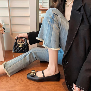 Mary Jane balerinke s kvadratnim vrhom, PU gornji dio, debeli pet, gumeni potplat