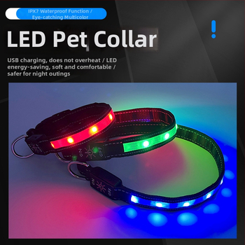 LED osvetlený obojok pre psa, USB nabíjateľný, IPX7 vodotesný, nylon, monochromatický vzor