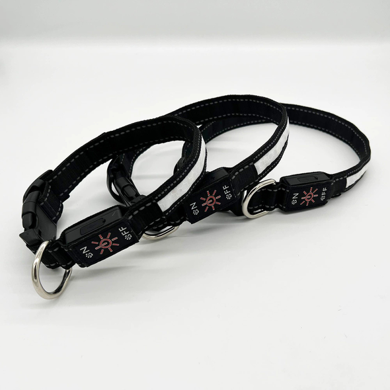 LED világító kutyanyakörv, USB-ról tölthető, IPX7 vízálló, nylon anyag, monokróm minta