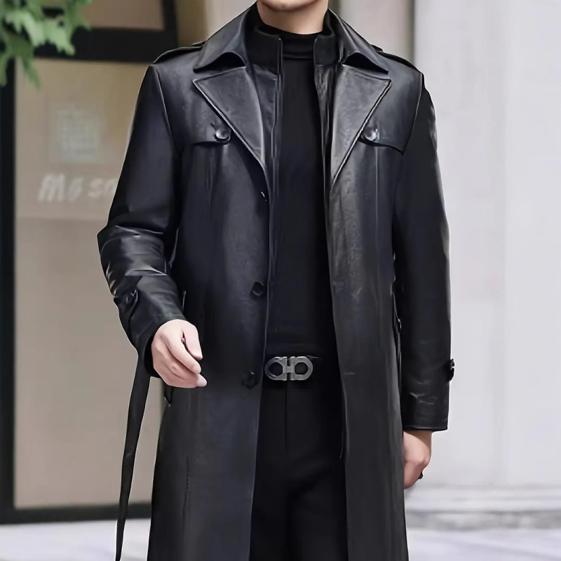 Muški PU kožni kaput, srednje duljine, zimsko-casual stil, slobodan kroj, rever ovratnik, jednostruko kopčanje, bez kapulje, podstava od poliestera, pogodan za svakodnevnu upotrebu