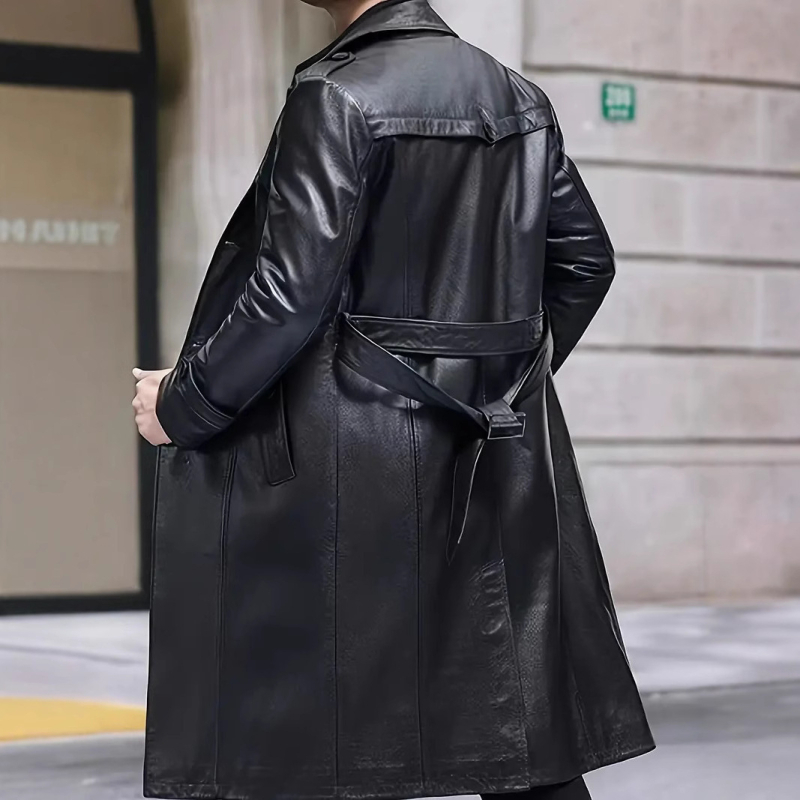 Muški PU kožni kaput, srednje duljine, zimsko-casual stil, slobodan kroj, rever ovratnik, jednostruko kopčanje, bez kapulje, podstava od poliestera, pogodan za svakodnevnu upotrebu
