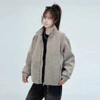 Mat PU kožna jakna s fleece podstavom, stojeći ovratnik, zatvarač, slobodan kroj
