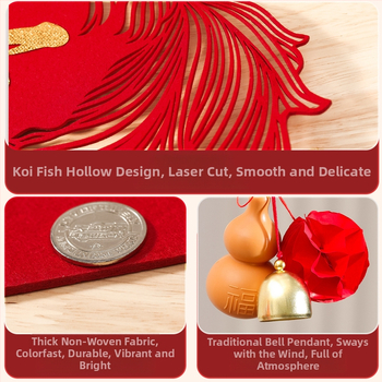 Vjenčana naljepnica za vrata – Simbol sreće (Double Happiness) i koi riba, netkani materijal, montaža bez bušenja, za dnevni boravak i spavaću sobu