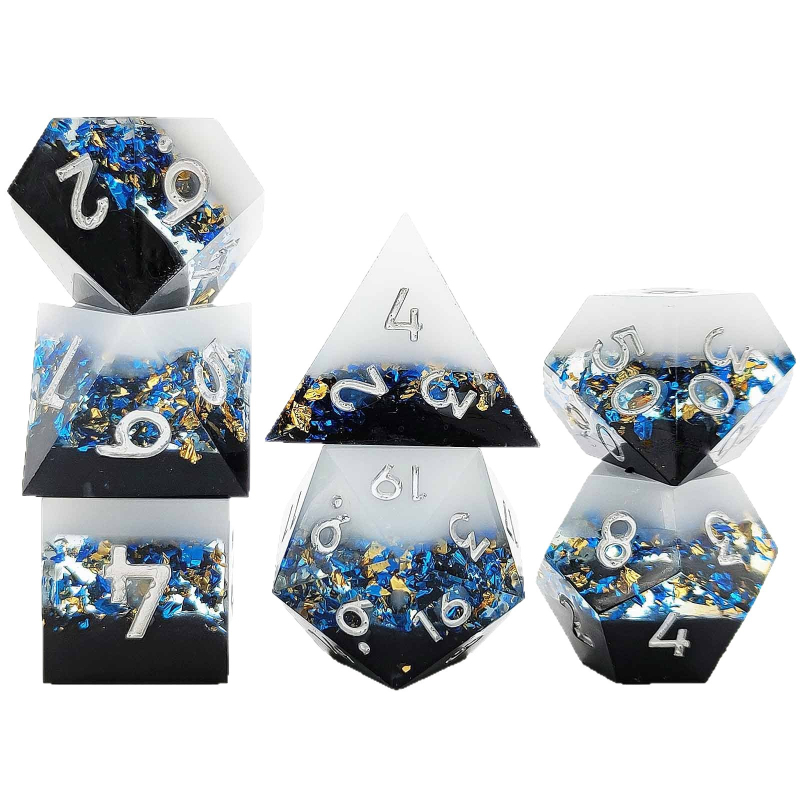 Show off the dice smolne D20 poliedarske kocke skup (7) s trobojnom folijom završetkom, kutija 100 komada