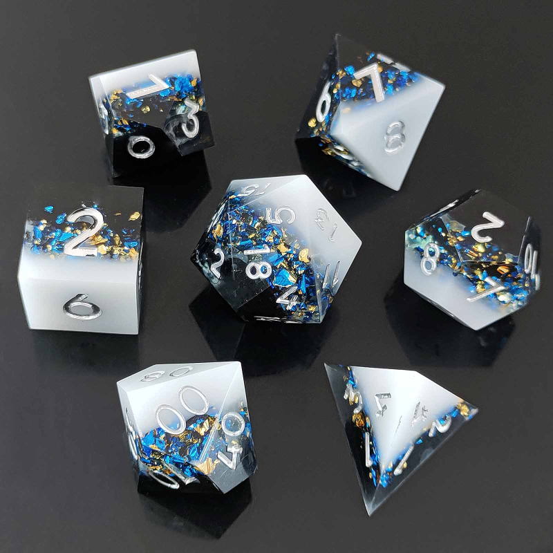 Show off the dice smolne D20 poliedarske kocke skup (7) s trobojnom folijom završetkom, kutija 100 komada