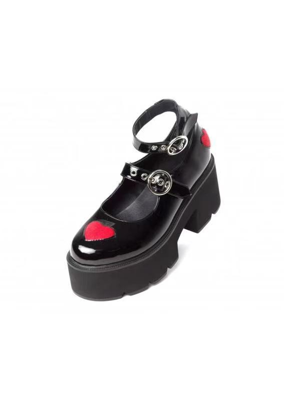 Platform Mary Jane cipele s uzorkom srca, zaobljeni nos, PU gornji dio, 6-8 cm peta