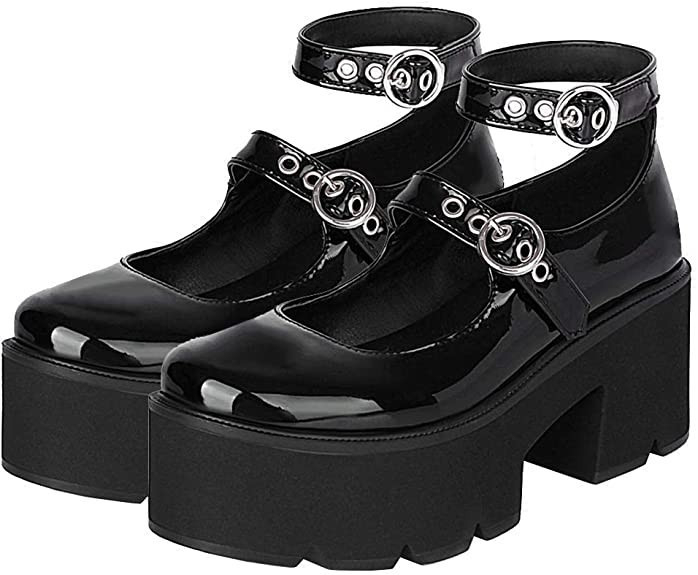 Platform Mary Jane cipele s uzorkom srca, zaobljeni nos, PU gornji dio, 6-8 cm peta