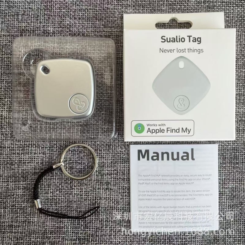 FindMy Sualio Tag Bluetooth tracker za predmete – doseg do 20 m, Bluetooth 5.0, baterija 210 mAh, ABS kućište, težina 9,5 g