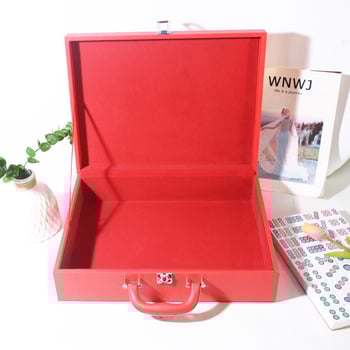 Cutie din piele PU pentru mahjong și piese, cu nucleu din lemn și căptușeală din flanelă – cutie de depozitare pentru jocuri de călătorie