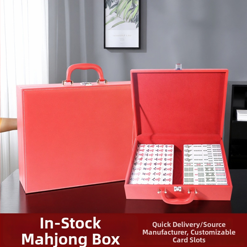 PU kožená krabička na mahjong a žetóny, s dreveným jadrom a flanelovou výstelkou – cestovné úložisko na stolné hry
