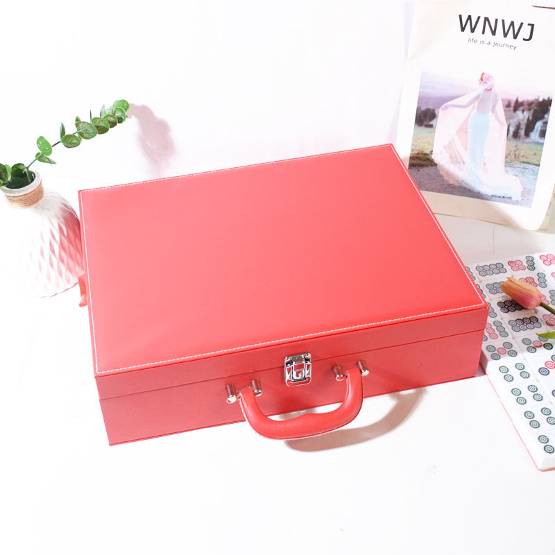 Cutie din piele PU pentru mahjong și piese, cu nucleu din lemn și căptușeală din flanelă – cutie de depozitare pentru jocuri de călătorie