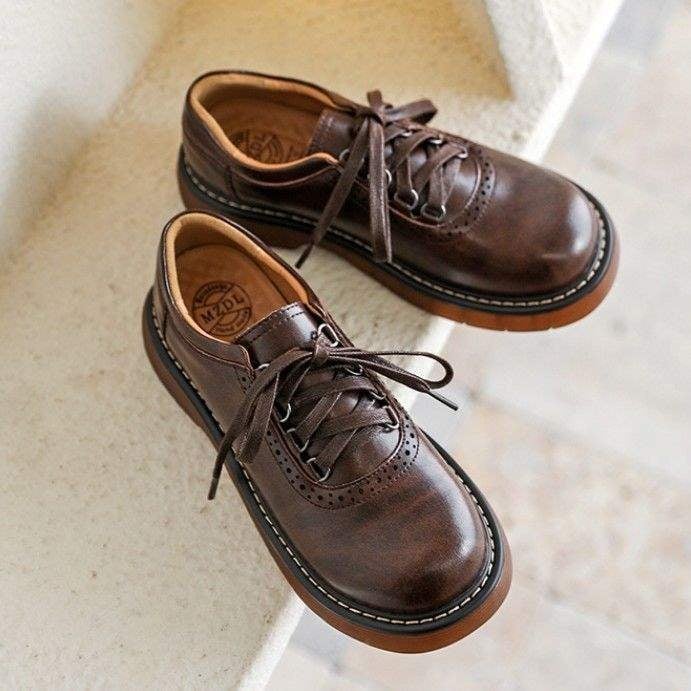 Cipele s ravnim đonom, Brogue dizajn, Mori Girl stil, gornji dio od dvostruke kože, niska peta