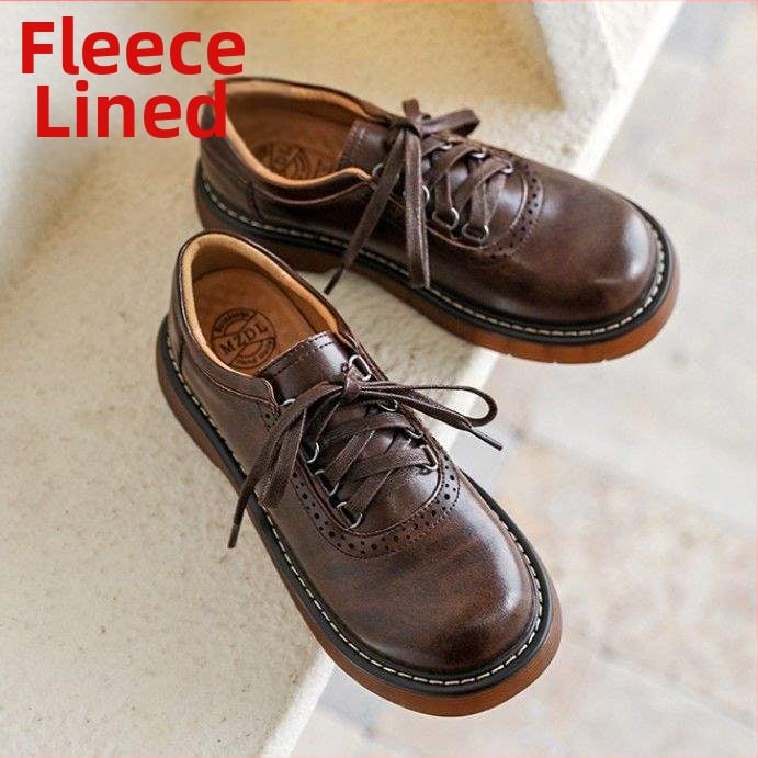 Cipele s ravnim đonom, Brogue dizajn, Mori Girl stil, gornji dio od dvostruke kože, niska peta