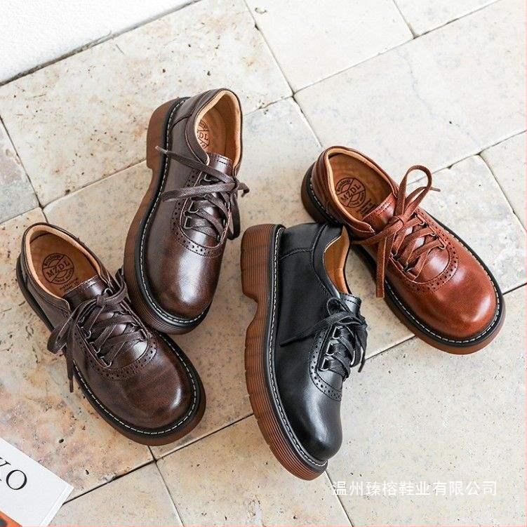 Cipele s ravnim đonom, Brogue dizajn, Mori Girl stil, gornji dio od dvostruke kože, niska peta