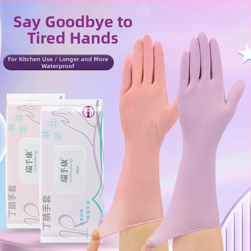 Jednorázové nitrilové rukavice na umývanie riadu, dlhé, hrubé, olej- a vodoodolné, pre domácu kuchyňu